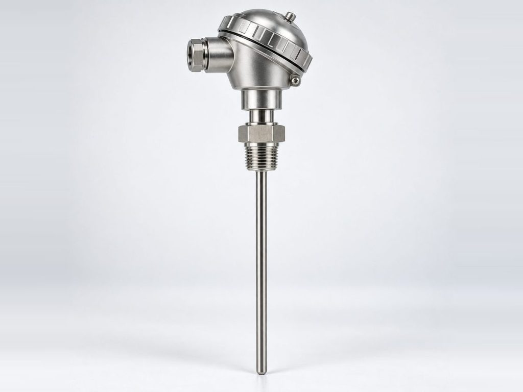 Stainless steel temperature probe with a threaded fitting