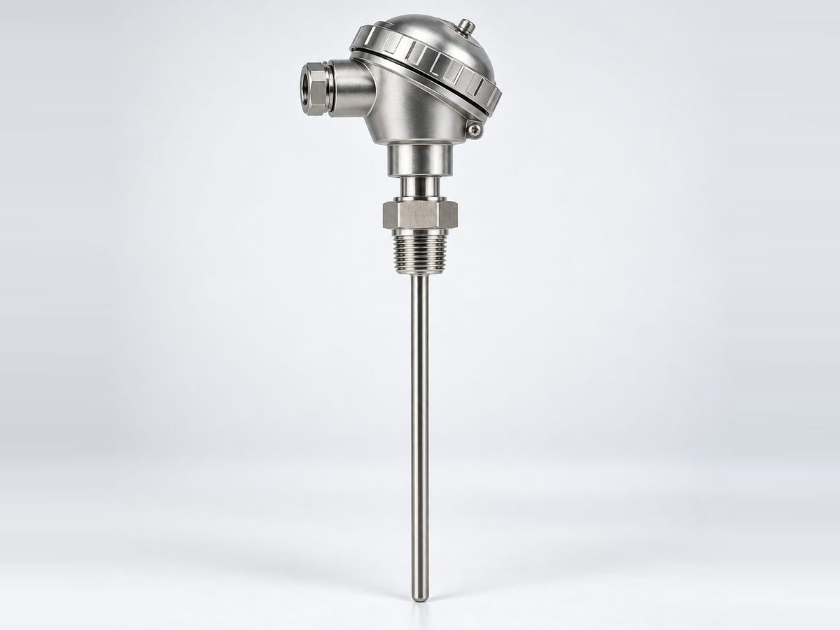 Stainless steel temperature probe with a threaded fitting